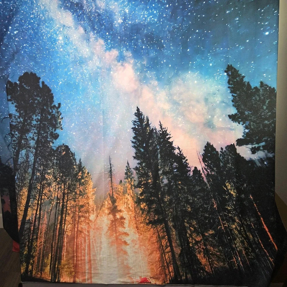 Wall Tapestry Milky Way Galaxy Pine Forest Large 69x86 Star